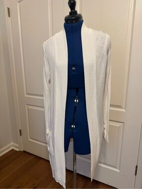 LOFT White Open-Front Long Cardigan